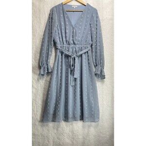 Baltic Born Blue Textured Midi Dress Women Size L Boho Chic Feminine Cottagecore